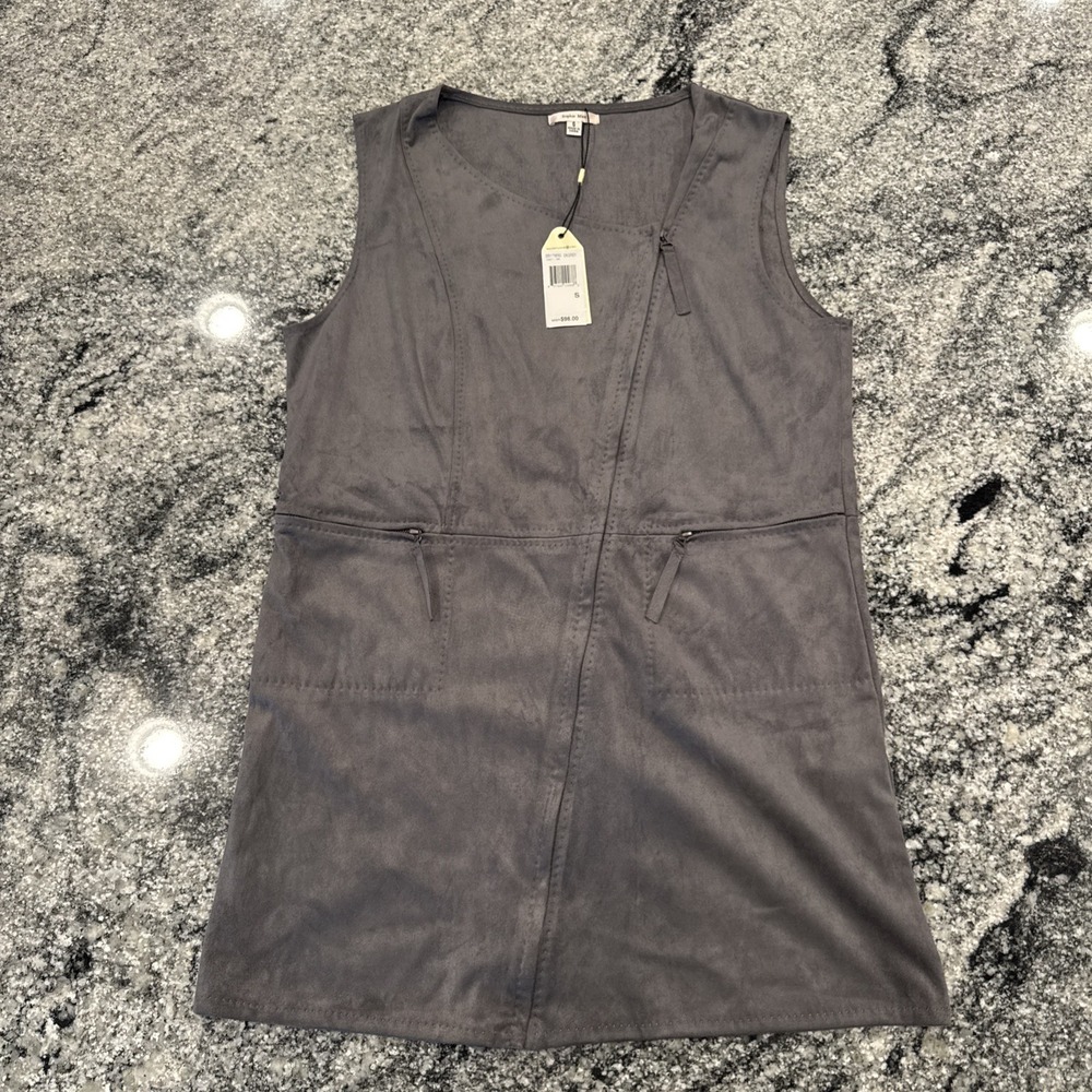 Sophie Max Studio 5B11M30 Grey Stretch Luxe Fx Suede Vest Tunic Mini Dress $98